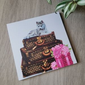 Pet Lover Dog Design Decorative Print with Husky and Luggage Decor